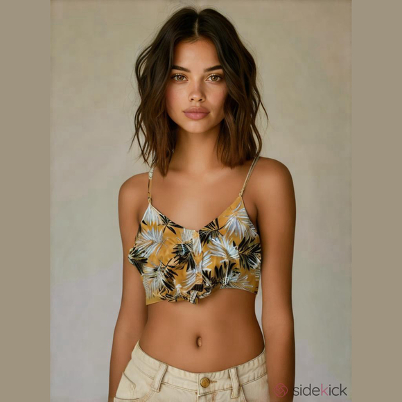 Timing Tops - Timing Tie Front Tropical Crop Top (Sz M)